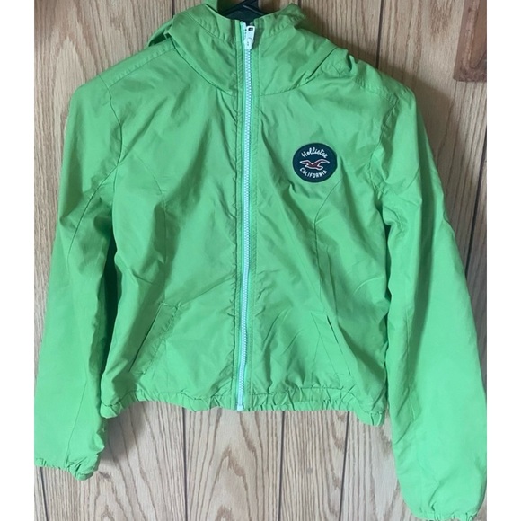 Hollister La Piedra/Solano California Lime Green Hooded Zippered Rain Jacket - Picture 5 of 15